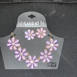 Floral Purple Statement Necklace & Earring Set